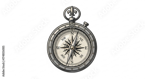 An antique compass vector illustration, featuring intricate details and a vintage design for a nautical or adventure theme