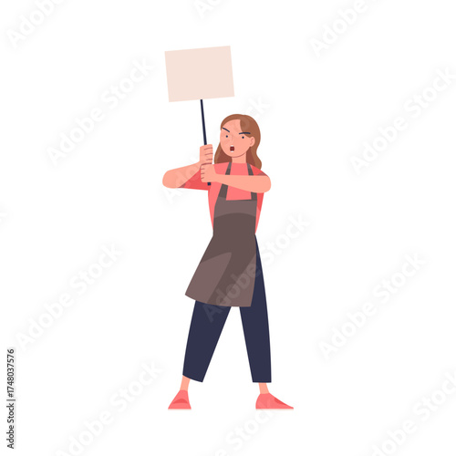 Woman Worker Protesting Participate in Public Demonstration and Rally Hold Banner Vector Illustration