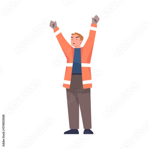 Man Worker Protesting Participate in Public Demonstration and Rally Vector Illustration