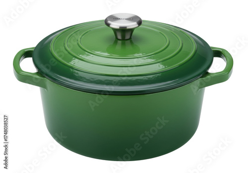 Isolated Green Dutch Oven Cast Iron Casserole, Braiser, Stock Pot, Cookware, Kitchenware