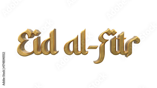 3D Render Text “Eid al-Fitr” – Golden Arabic Calligraphy Font on Transparent Background