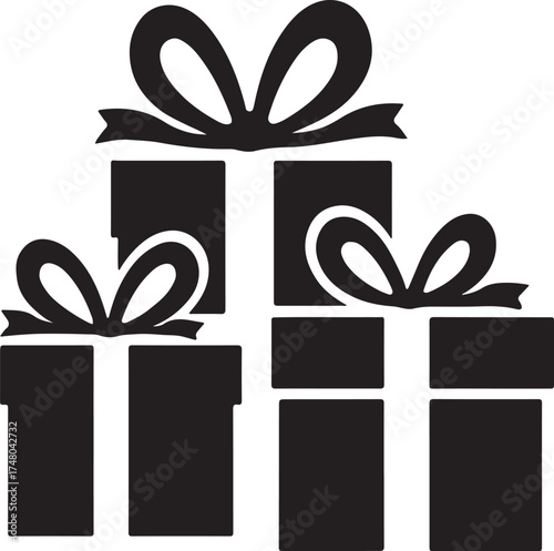 Black and White Gift Box Silhouette Vector Illustration Elegant Present Icon with Bow Holiday Celebration Design Christmas Birthday and Party Packaging Symbol for Decoration and Branding