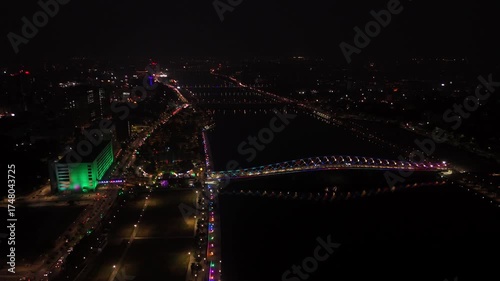 Atal Bridge, Ahmedabad City, Night View, Ahmedabad, Gujarat, India.
