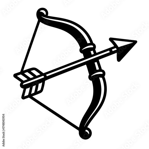 Classic Bow and Arrow Vector Illustration - Symbol of Archery, Sport, and Ancient History