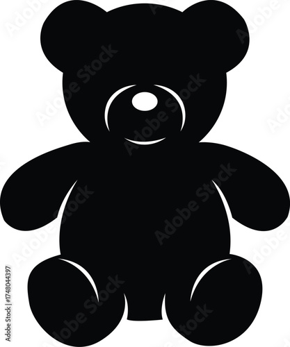 Classic black silhouette of a teddy bear sitting comfortably ready for hugs and playtime fun