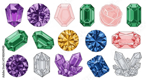 Collection of colorful gemstones and crystals, a set of precious and semiprecious stones for jewelry design