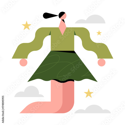 Flat vector illustration of a prima ballerina
