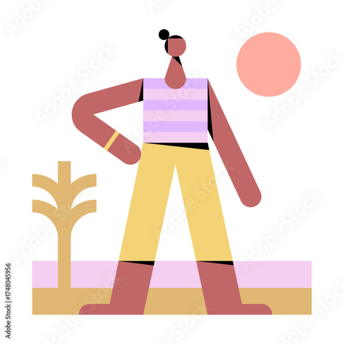 Flat vector character at the beach