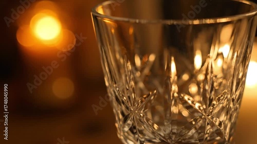 Elegant crystal glass shines amidst warm candlelight creating a cozy atmosphere