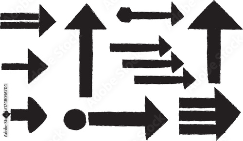 Black Line Art Arrow Icons Vector Set with Directional Shapes Dots Curves for Navigation Graphics and UI Design Elements