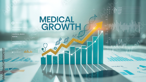 Healthcare business graph and data of medical business growth. Financial data of health insurance business, medical coverage planning, hospital payment support, finance and investment background.