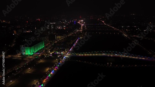 Atal Bridge, Ahmedabad City, Night View, Ahmedabad, Gujarat, India.