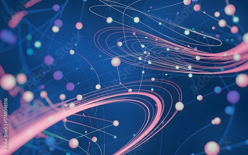 Abstract representation of a network with nodes and connections, showcasing technology, data flow and digital interaction