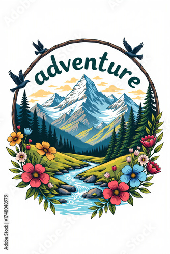 adventure, mountains, design for t-shirt
