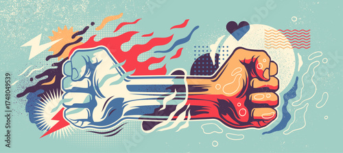 Conceptual abstract illustration with two fists. Vector illustration.