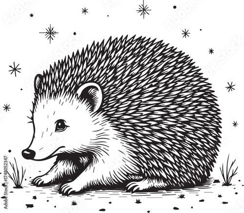 A charming illustration of a hedgehog, featuring a detailed design and a playful demeanor, with delicate linework and a touch of fantasy.