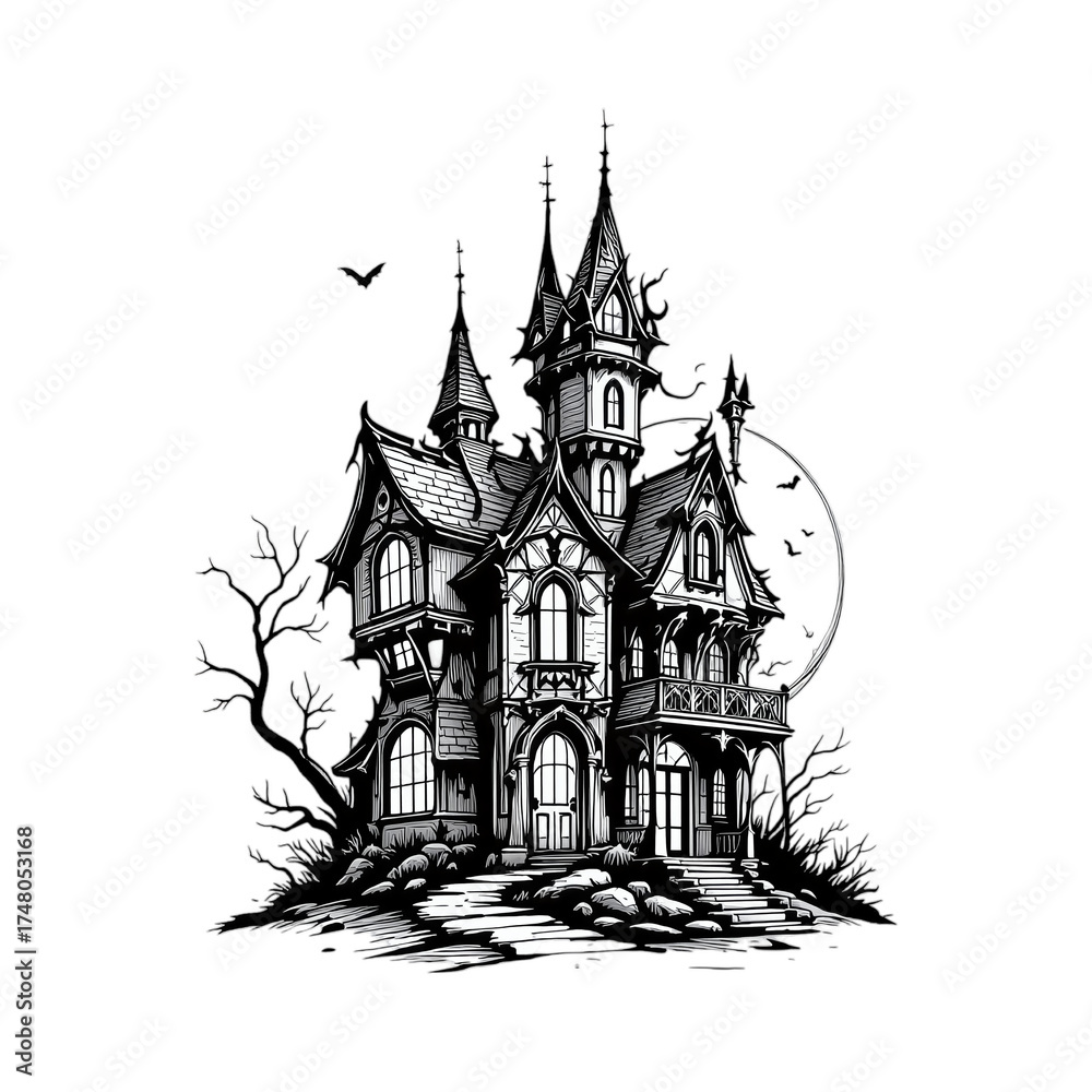 Obraz premium Halloween Haunted House Vector Illustration for Spooky Night and Horror Party Background Designs 