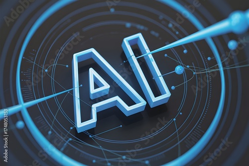 AI technology rendered in 3D, creating a futuristic look with a network