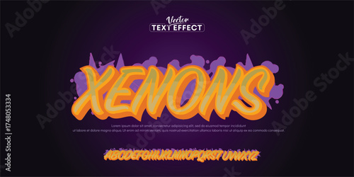 Xenons, Colorful graffiti editable text style effect. Vector text effect with paint wall concept.	
