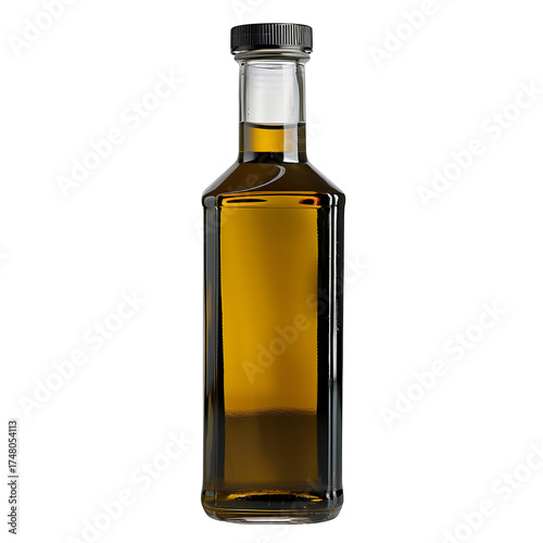 Olive oil bottle product shot blank label custom design needs isolated transparent in clear view with natural colors and sharp focus on a plain background. Simple clean style for stock use in print an