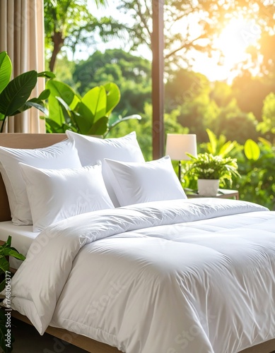 Serene Bedroom Oasis with Lush Green View