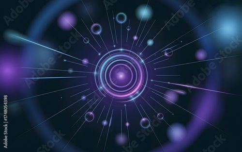 Abstract futuristic digital technology background with geometric shapes and energy rays. A visual representation of innovation and progress