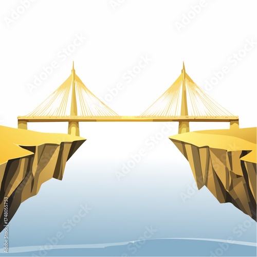 A golden bridge, symbolizing investment, perfectly connects two isolated, jagged landmasses.