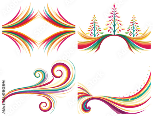 Colorful abstract decorative swirls and floral designs in bright hues  