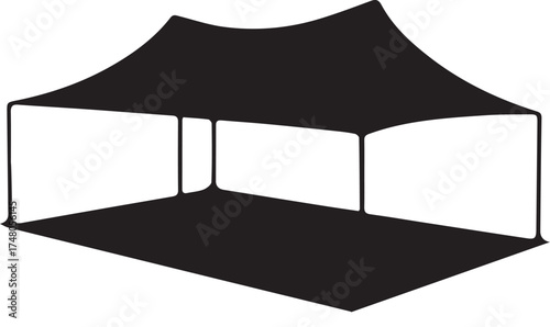 Silhouette of a black pop up canopy tent with four legs providing shade and shelter for outdoor events