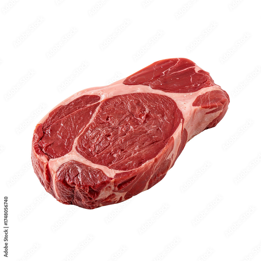 Obraz premium Raw beef chuck roast ready for cooking, featuring marbling and a rich, red color.