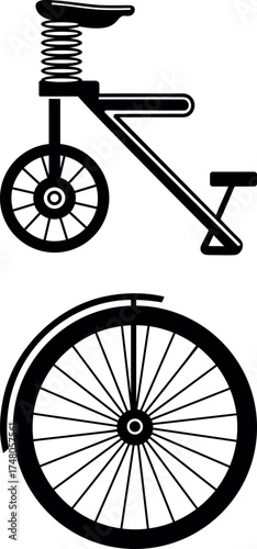 Traditional rickshaw spare parts vector icon illustration with wheel and seat design.
