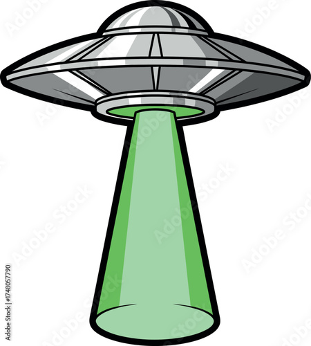 Cartoon UFO with Green Beam