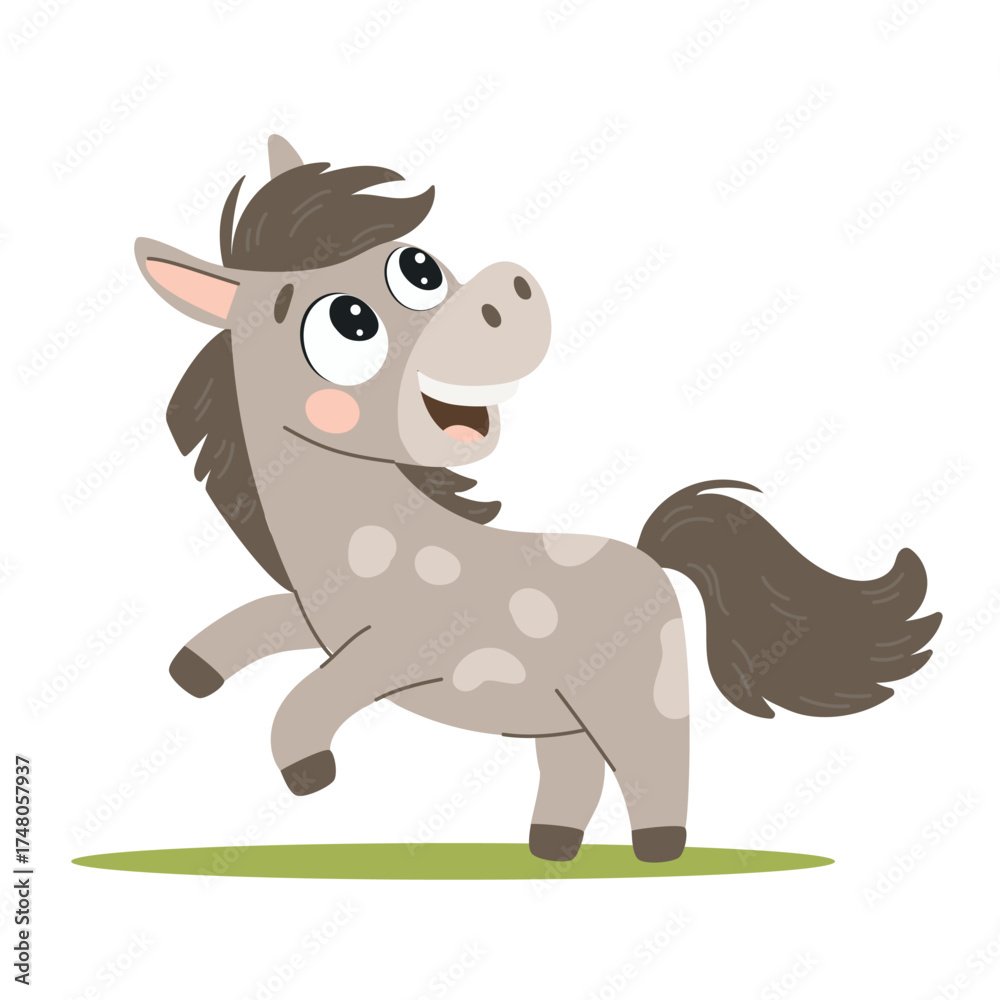 Naklejka premium Cute cartoon horse. Vector illustration isolated on a white background.
