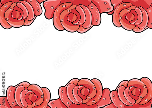 Hand drawn illustration of pickled ginger pieces forming a decorative flower border pattern. Asian cuisine concept for food menu design.