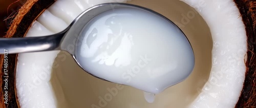 Coconut milk scooped from shell