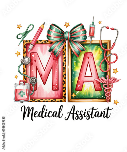 MA Medical Assistant Design with Festive Accents letters