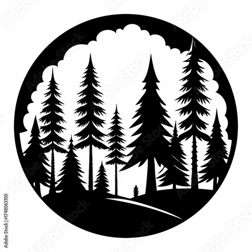 Forest Line  vector clean black silhouette design white background