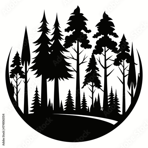 Forest Line  vector clean black silhouette design white background