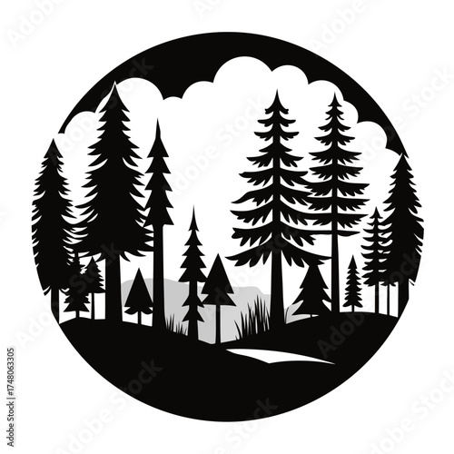Forest Line  vector clean black silhouette design white background