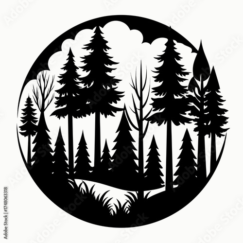 Forest Line  vector clean black silhouette design white background