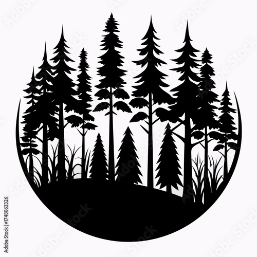 Forest Line  vector clean black silhouette design white background