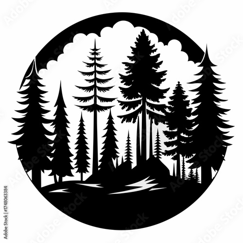 Forest Line  vector clean black silhouette design white background