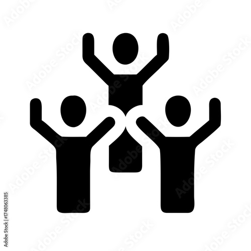 Vector art of a group of people celebrating together, raising their hands in the air, showing teamwork, unity, and success