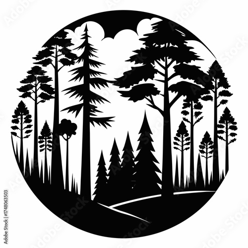 Forest Line  vector clean black silhouette design white background