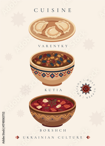 Traditional Ukrainian Cuisine Varenyky Kutia and Borshch