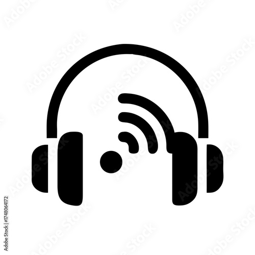 Vector art of wireless headphone for listening to music or podcast
