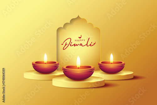 Happy Diwali Festival Background Design Template with Creative Diwali Lamp Illustration
