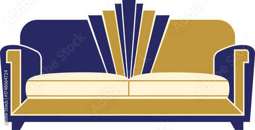 Art Deco Sofa with Geometric Backrest