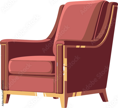 Red Wingback Armchair with Gold Accents