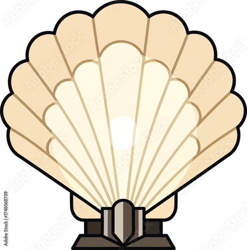 Stylized Vector Scallop Shell with Pearl